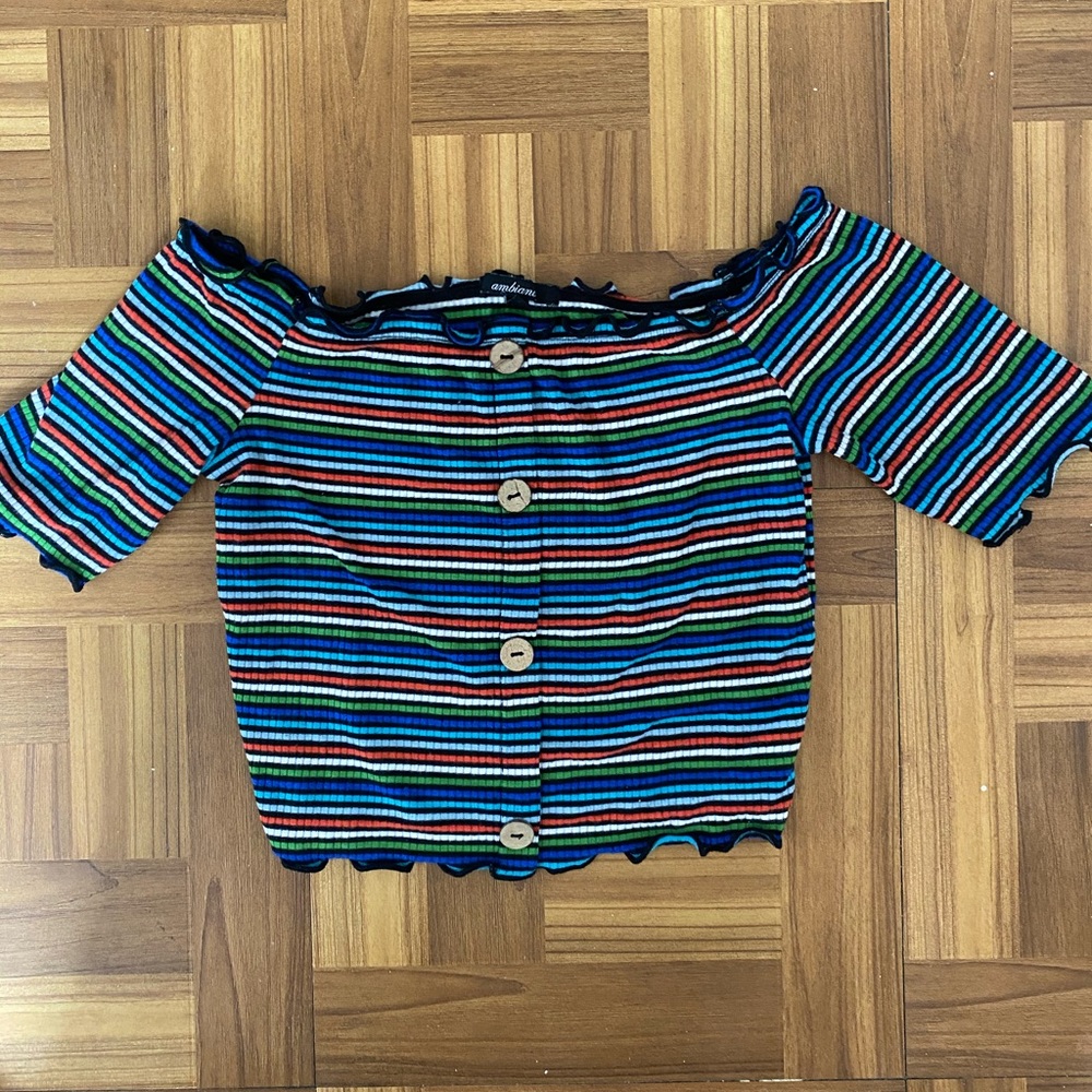 cute striped offshoulder button top